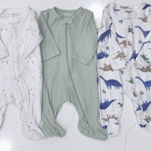 Carter's Cozy Footed One Pieces - White, Green, Blue Dinosaur set of 5